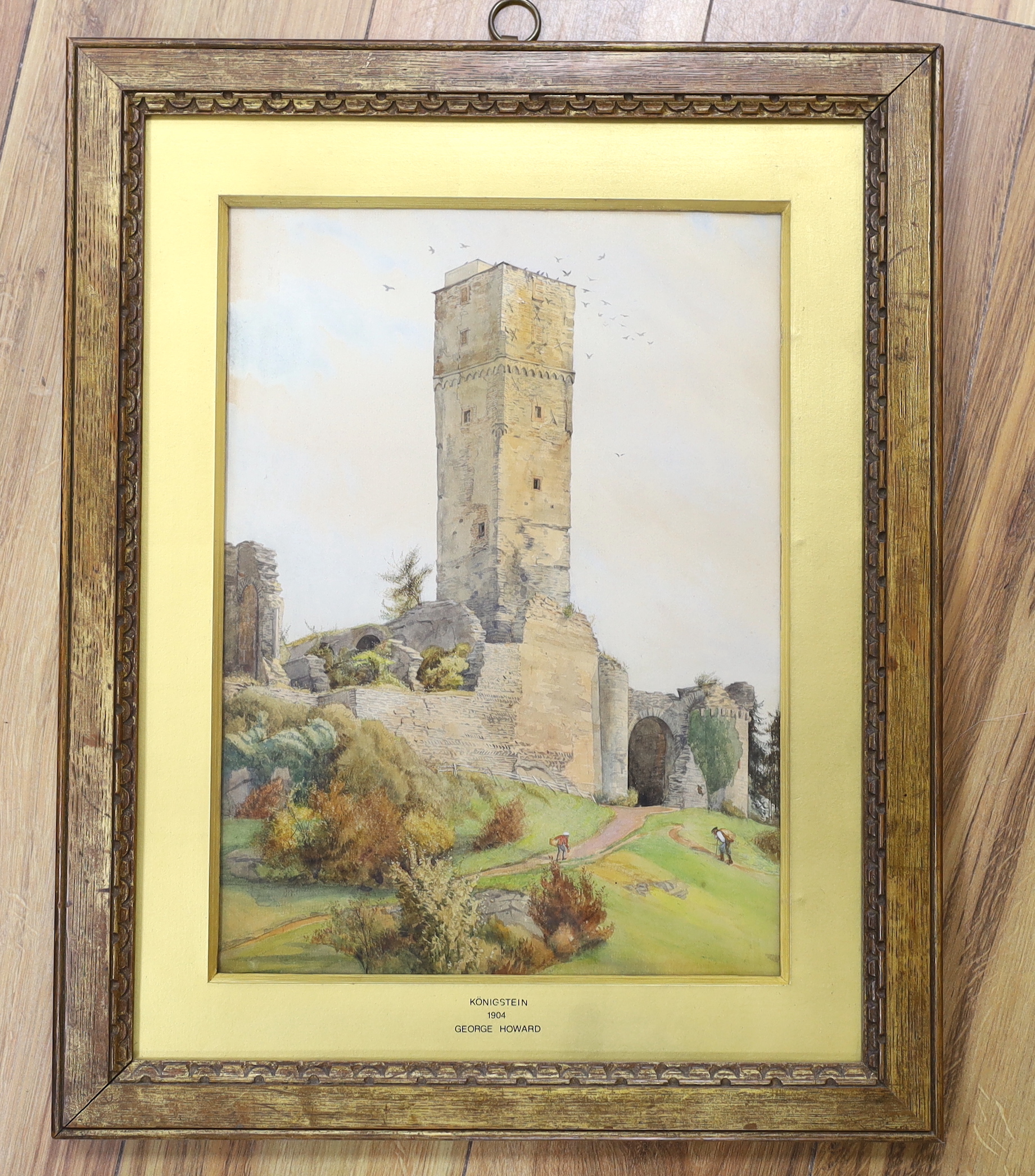 George Howard, Earl of Carlisle (1843-1911), watercolour, Königstein Castle, Germany, provenance details verso, 35 x 26cm